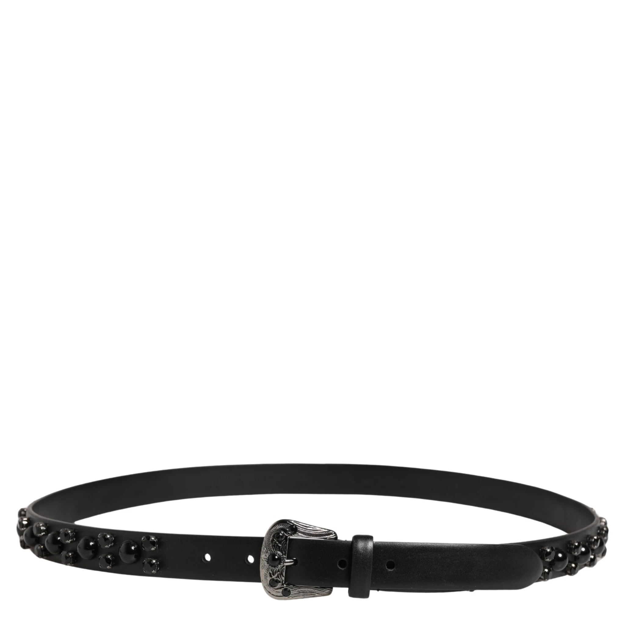 Men Black Calf Embellished Metal Buckle Belt