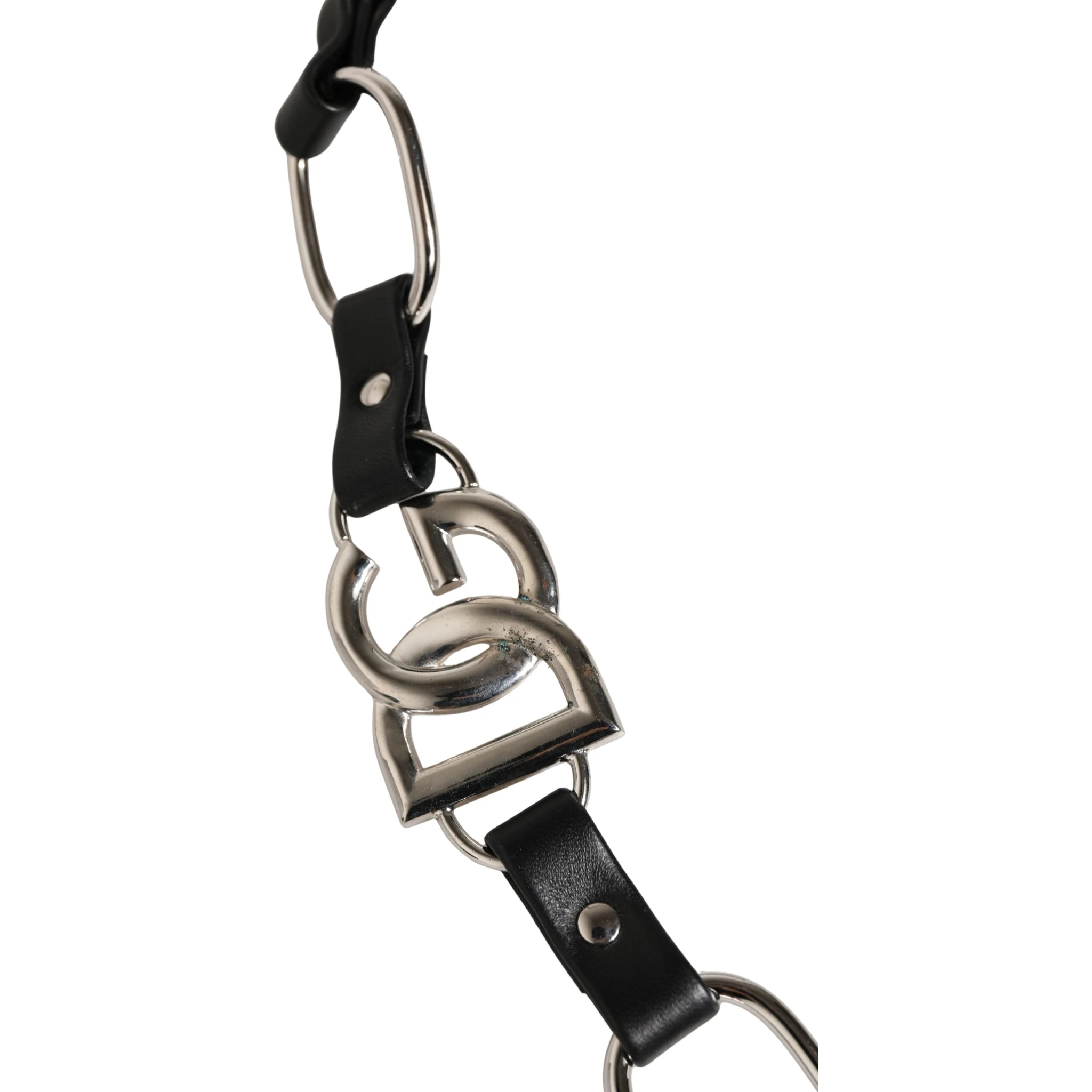Black Leather Silver Chain Bag Accessory Shoulder Strap