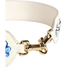 White Blue Floral Leather Stud Accessory Shoulder Strap