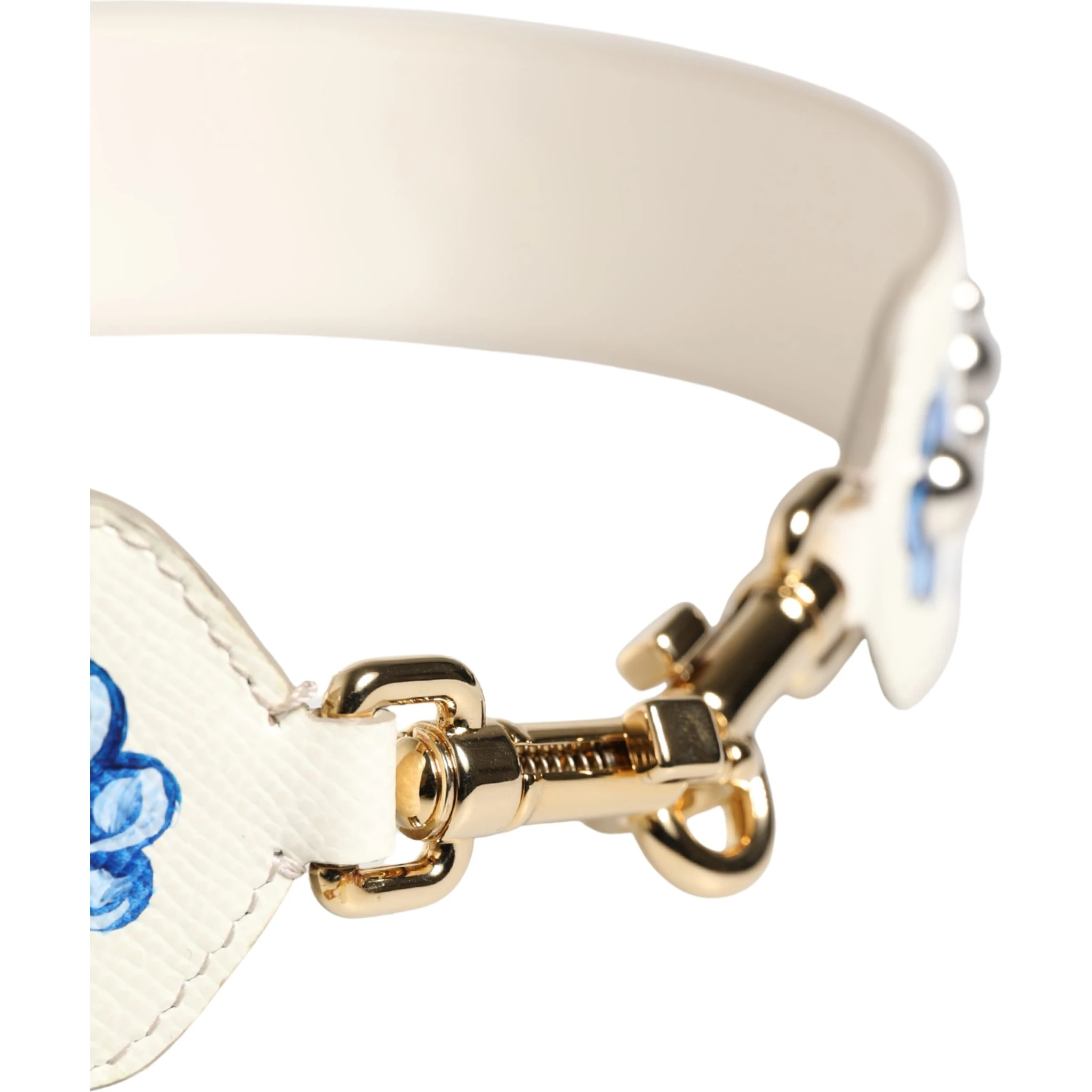White Blue Floral Leather Stud Accessory Shoulder Strap