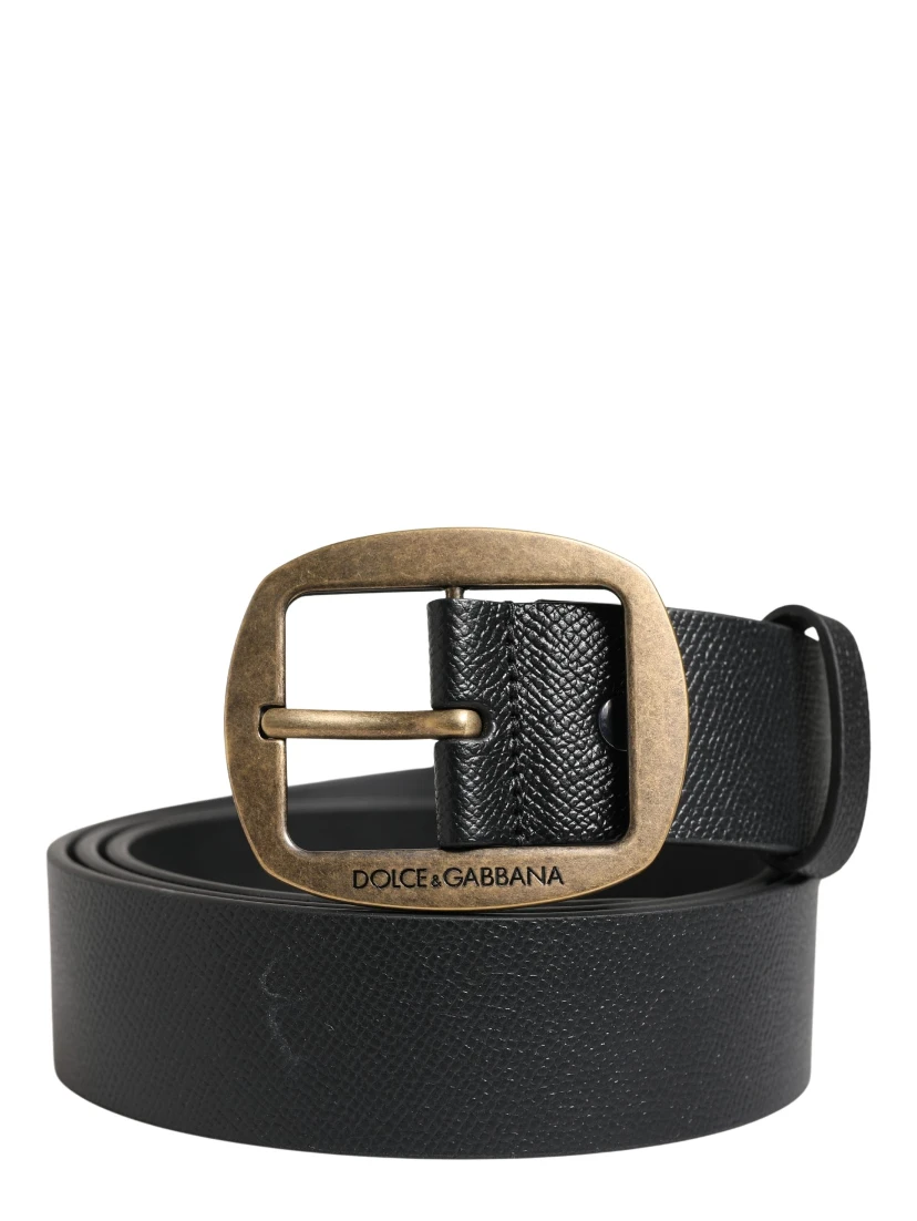 Men Black Classic Leather Metal Buckle Belt