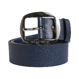 Men Blue Classic Leather Metal Buckle Belt