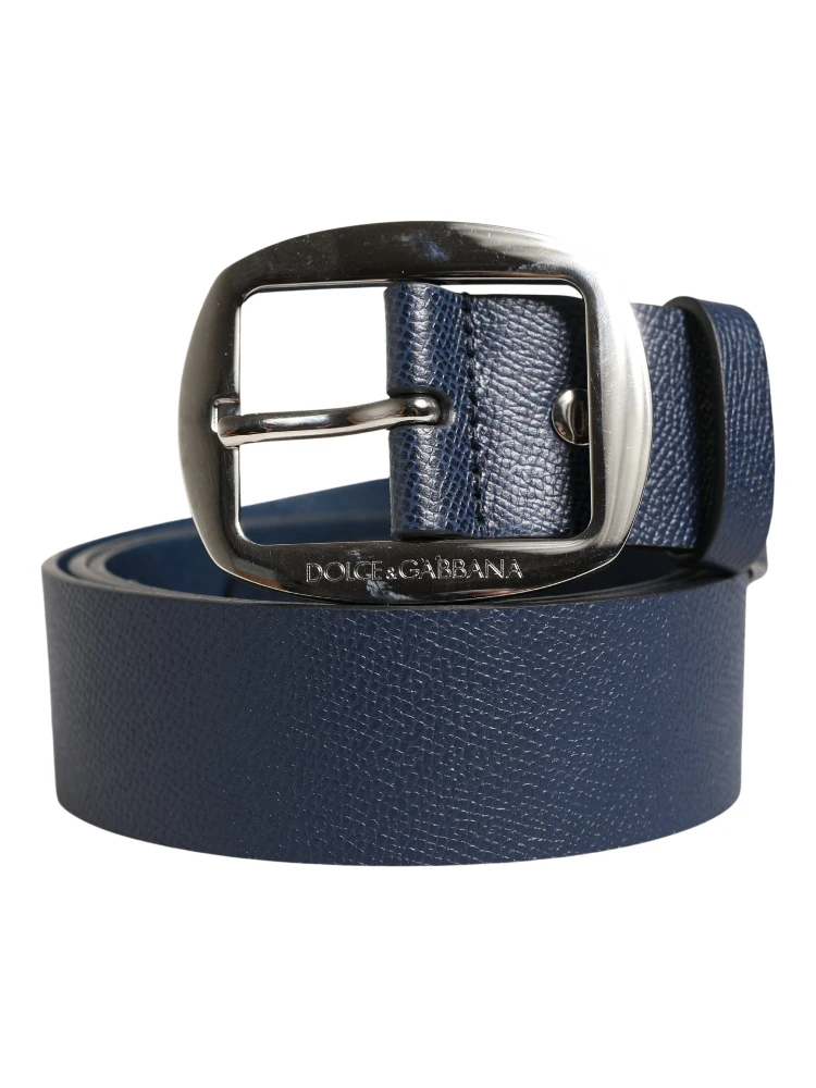 Men Blue Classic Leather Metal Buckle Belt