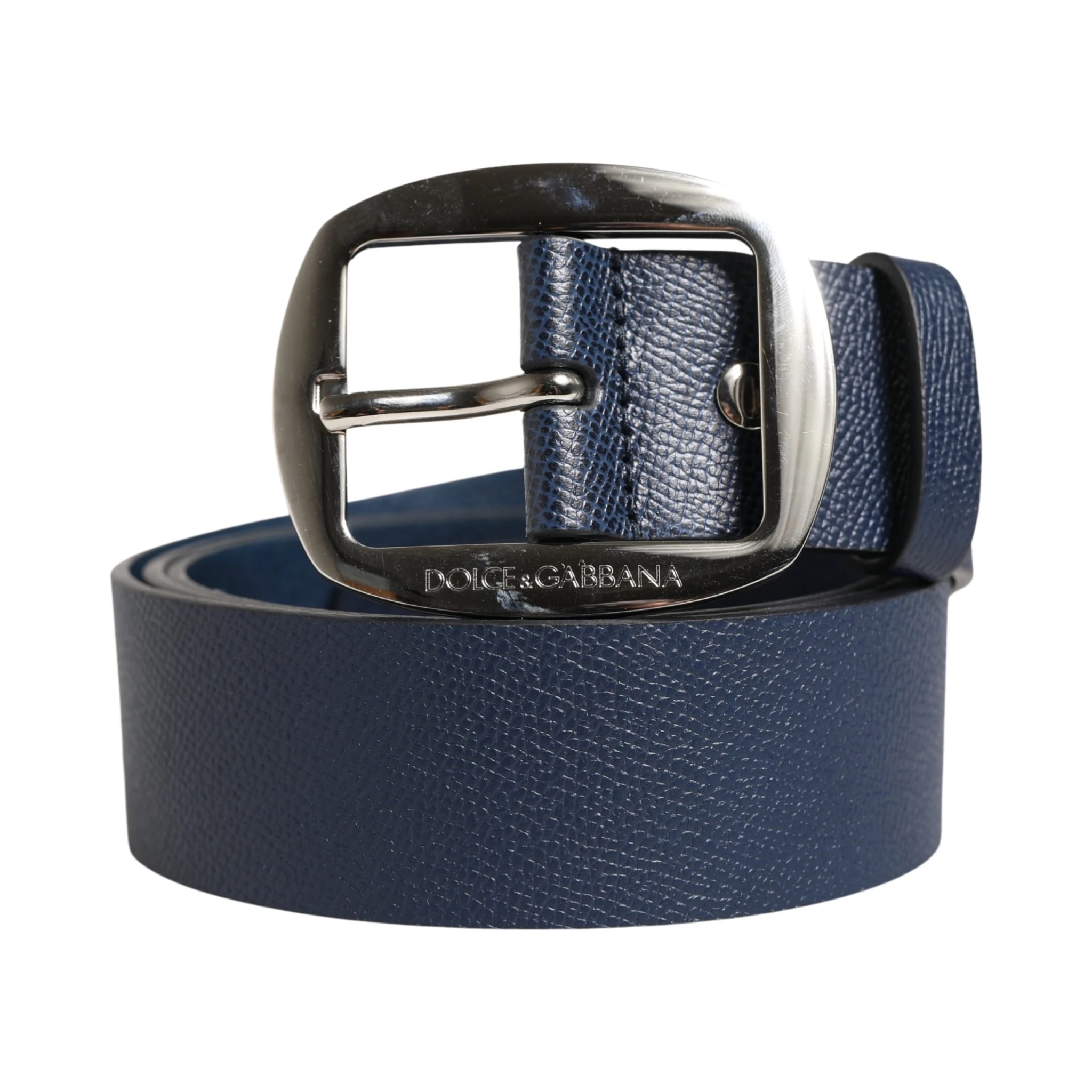 Men Blue Classic Leather Metal Buckle Belt