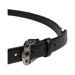 Men Black Calf Embellished Metal Buckle Belt