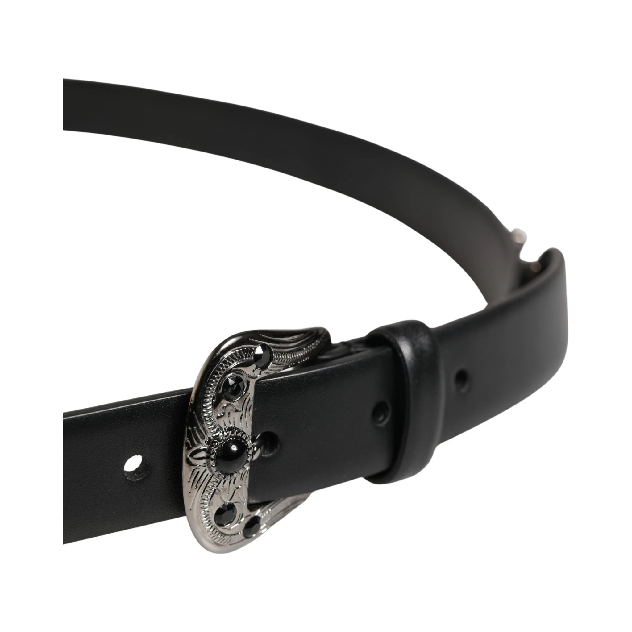 Men Black Calf Embellished Metal Buckle Belt