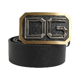 Men Black Leather DG Logo Metal Buckle Belt