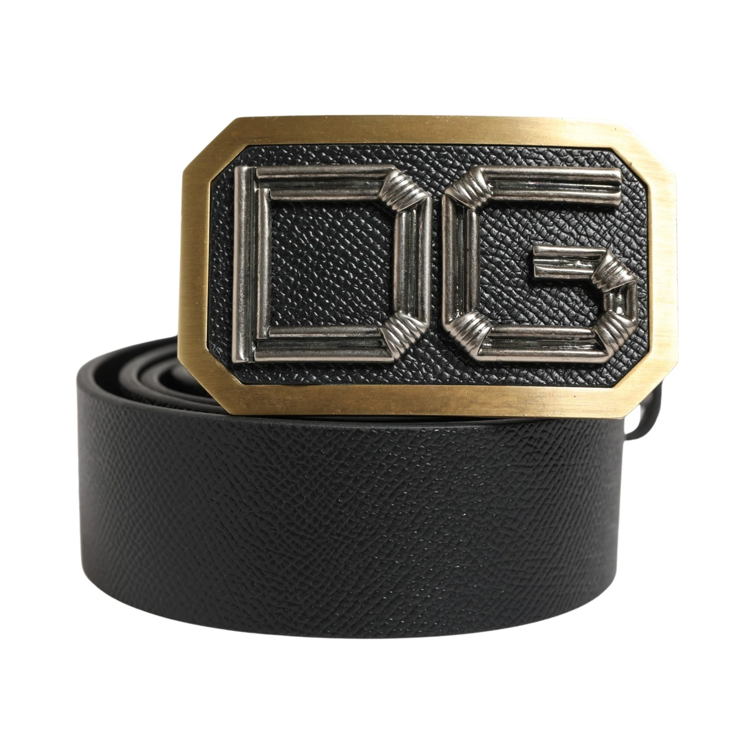 Men Black Leather DG Logo Metal Buckle Belt