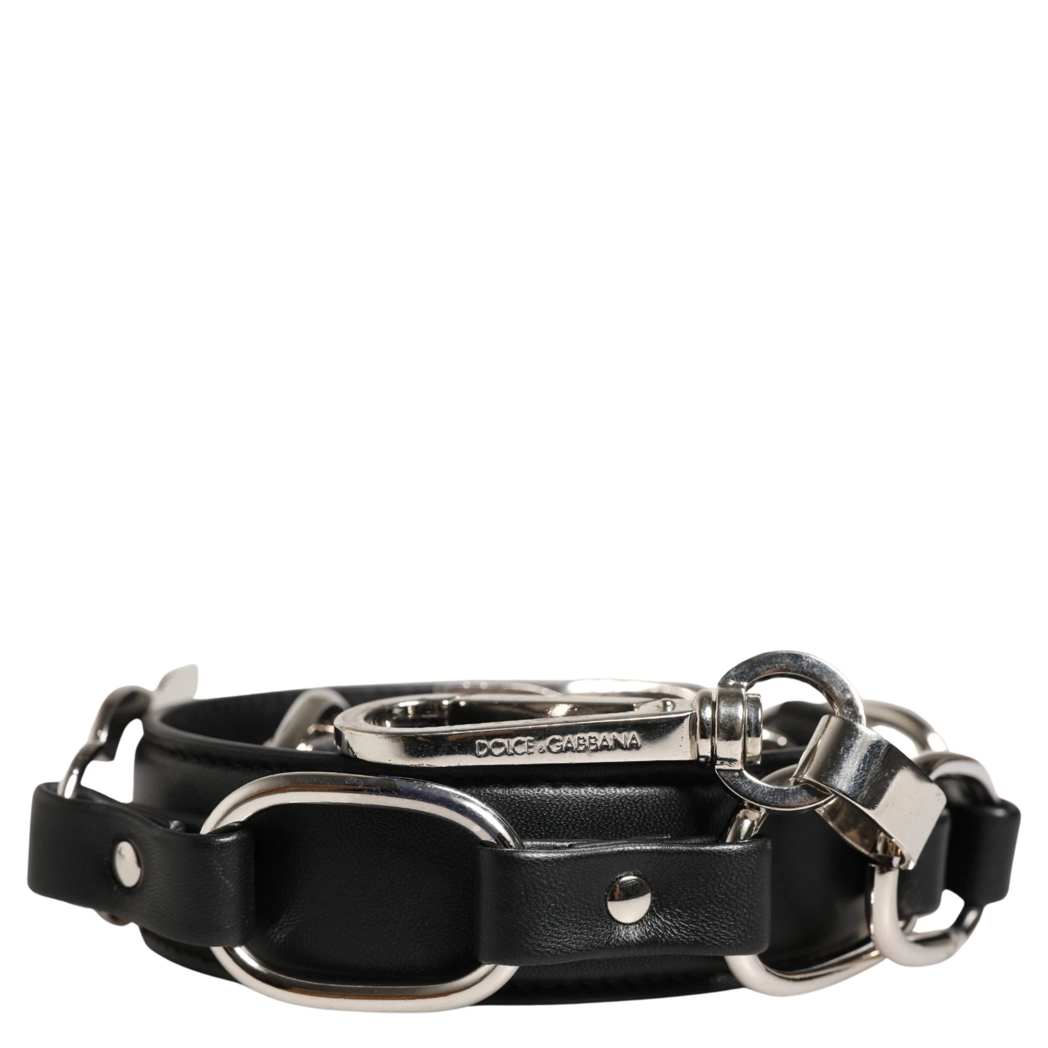 Black Leather Silver Chain Bag Accessory Shoulder Strap