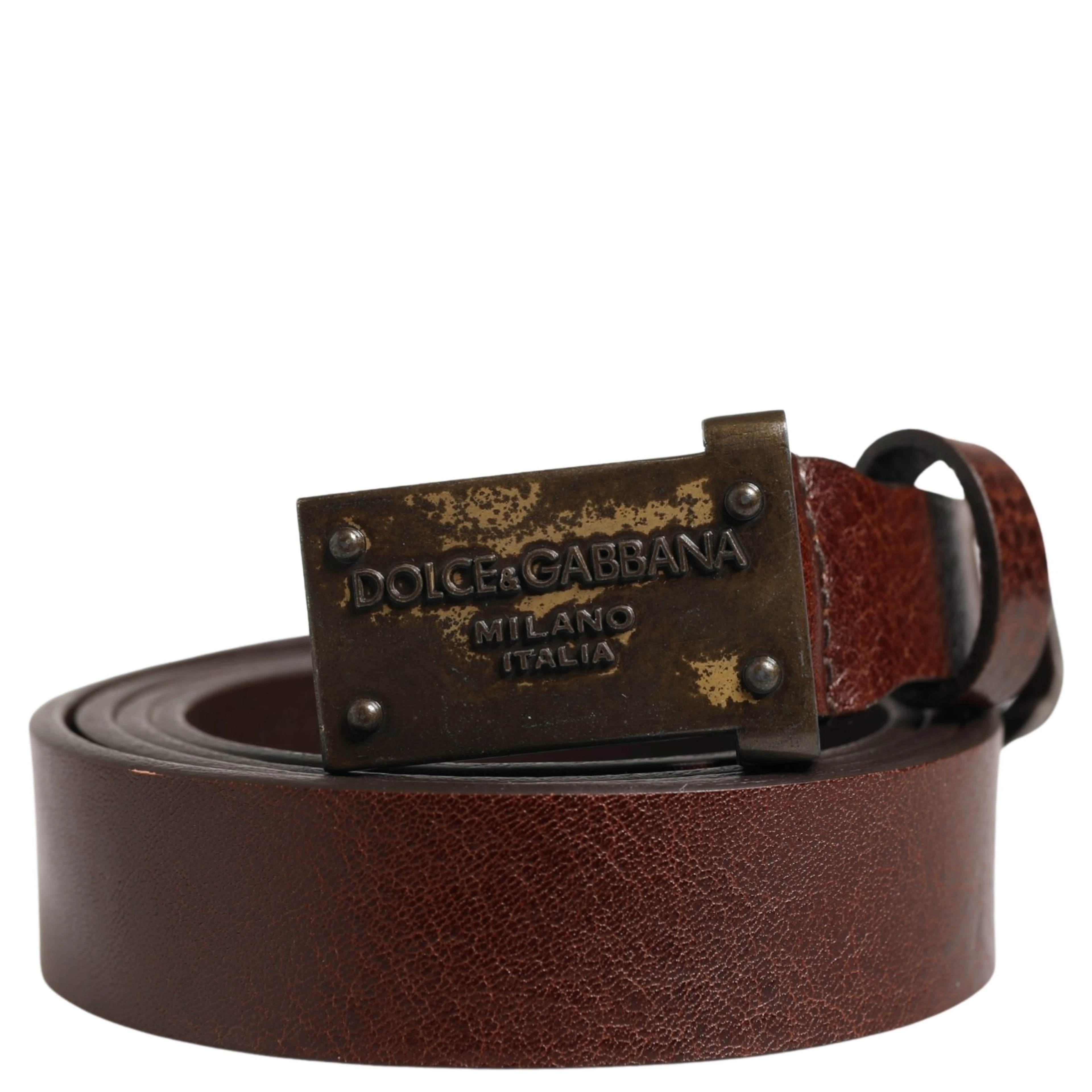 Men Brown Classic Leather Logo Buckle Belt