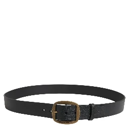 Men Black Classic Leather Metal Buckle Belt