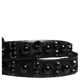 Men Black Calf Embellished Metal Buckle Belt