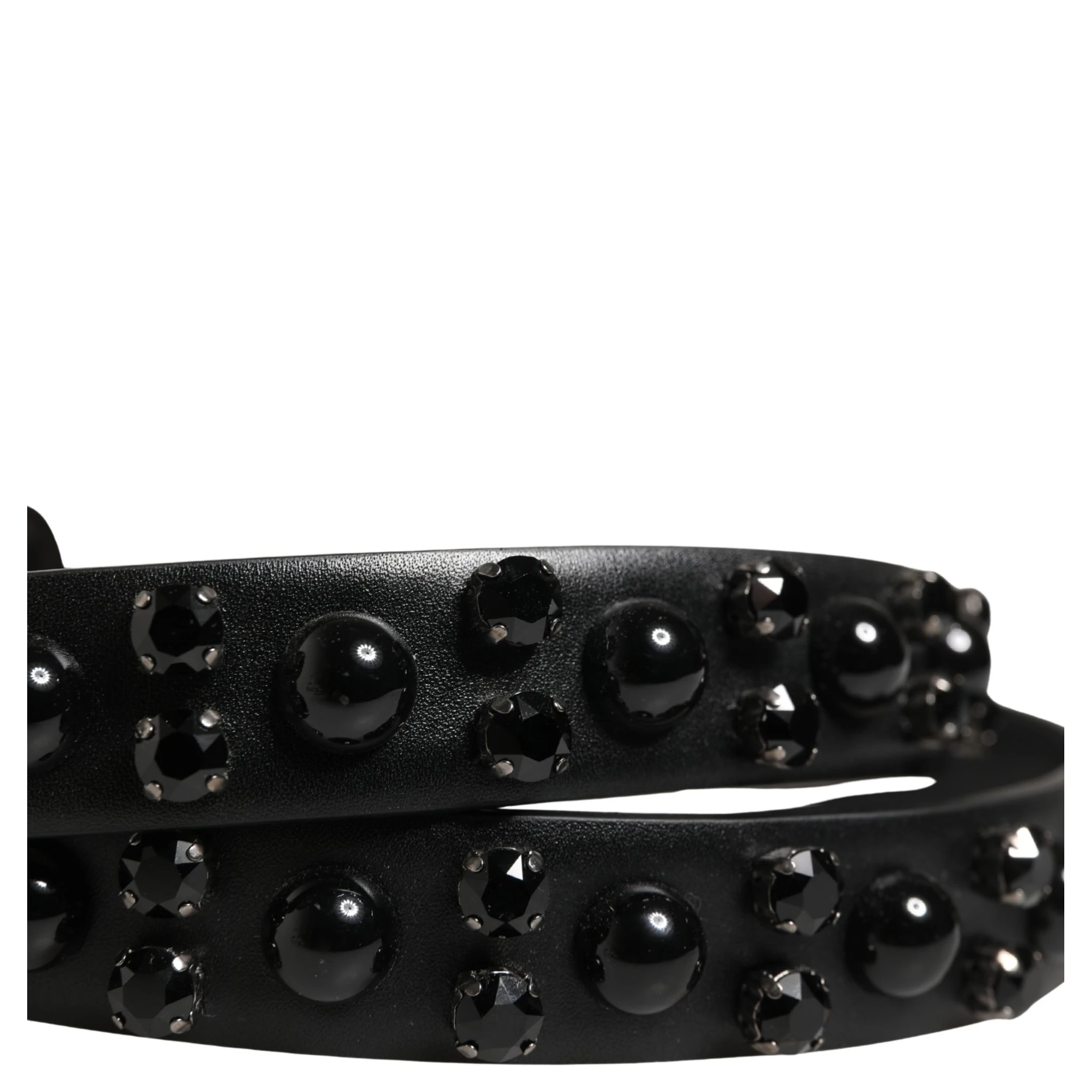 Men Black Calf Embellished Metal Buckle Belt
