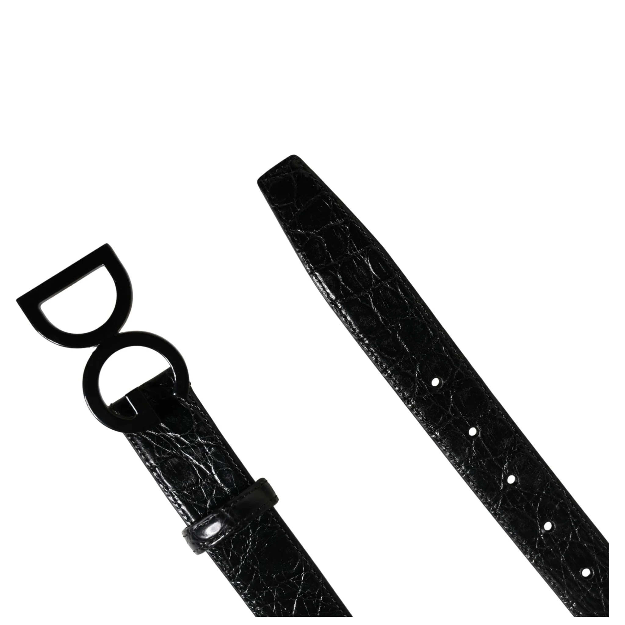 Men Black Exotic Leather Logo Buckle Belt