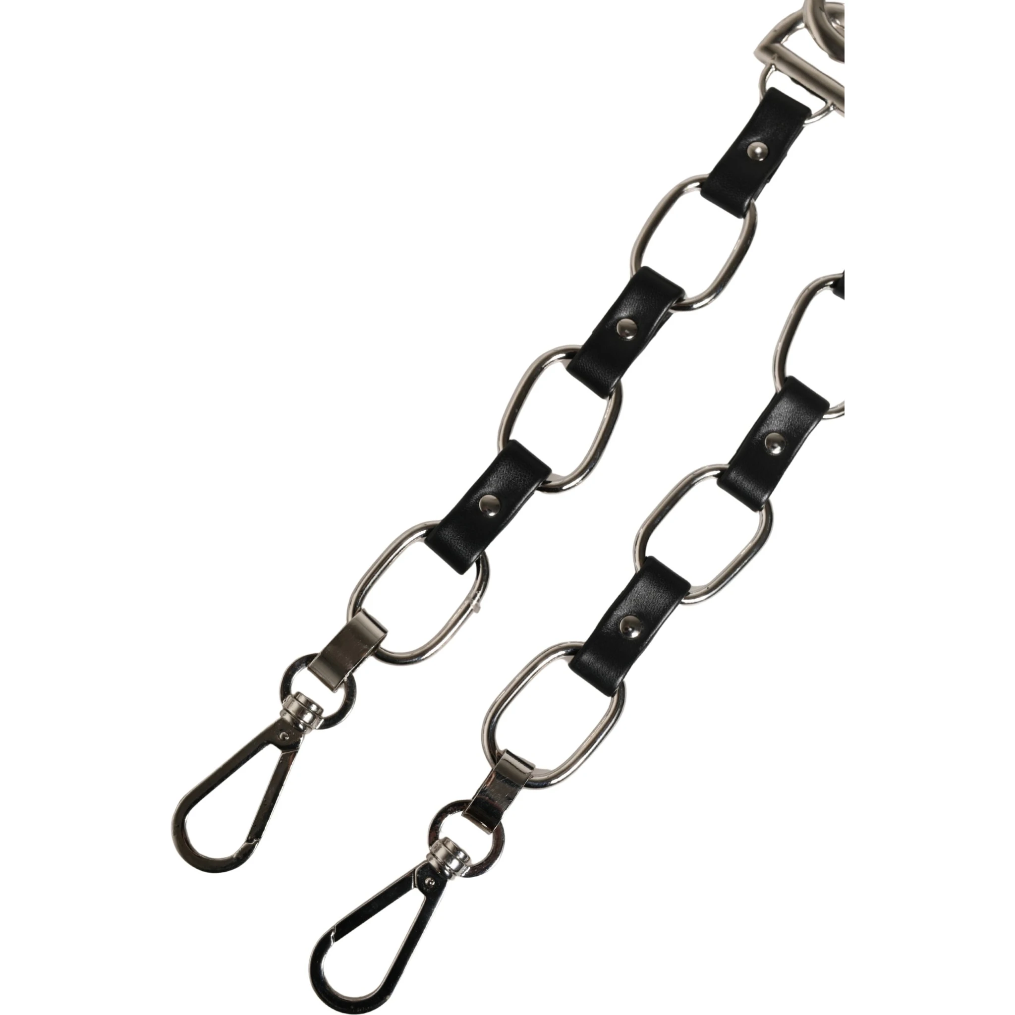 Black Leather Silver Chain Bag Accessory Shoulder Strap