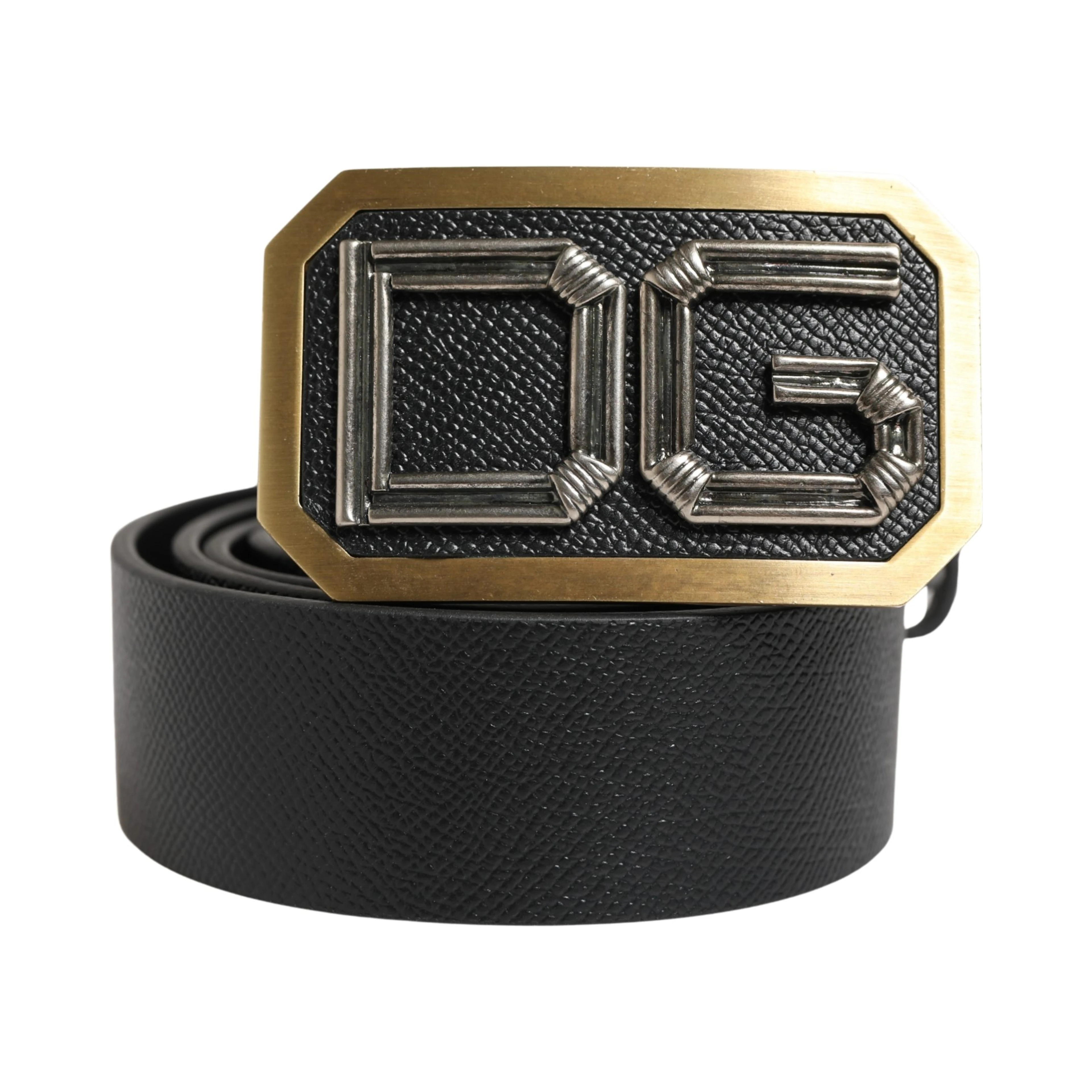Men Black Leather DG Logo Metal Buckle Belt