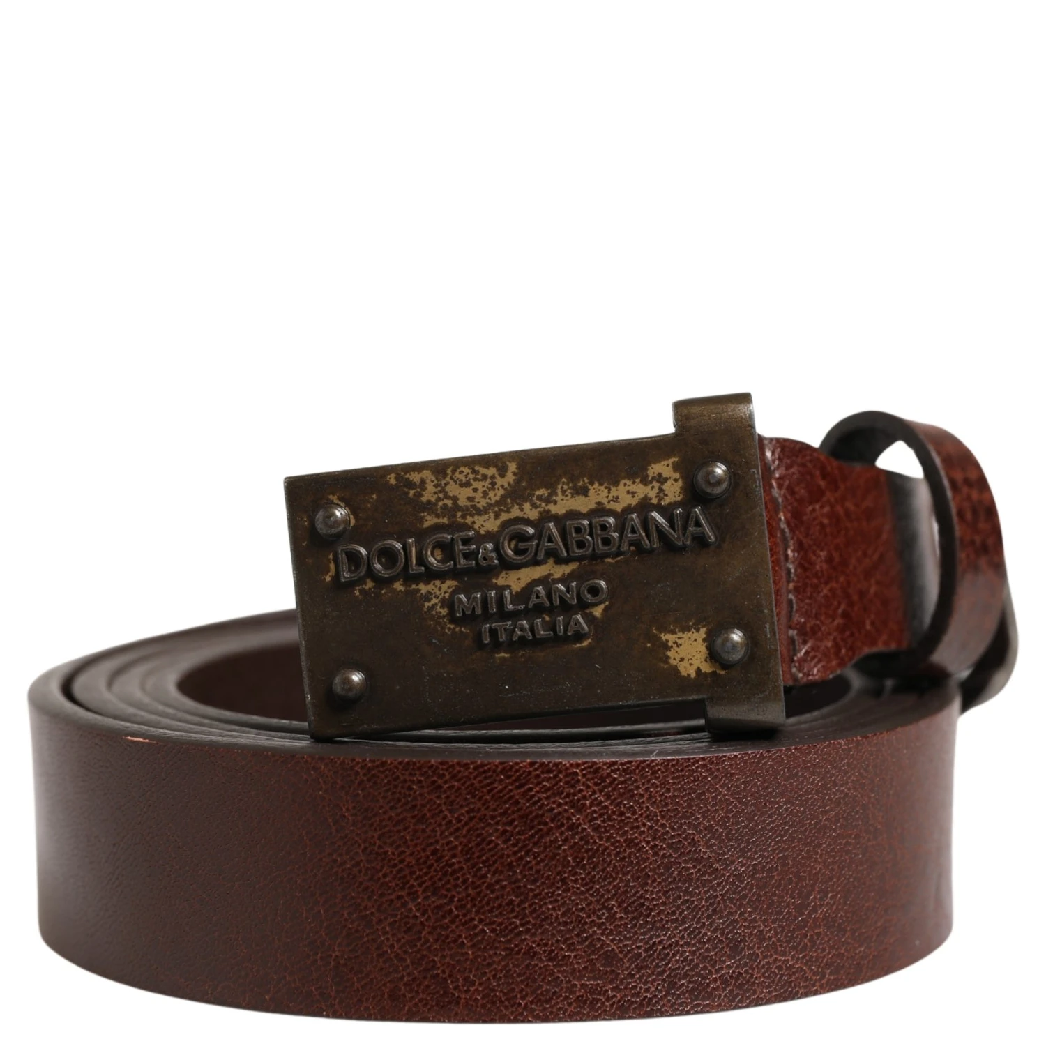 Men Brown Classic Leather Logo Buckle Belt