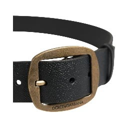Men Black Classic Leather Metal Buckle Belt