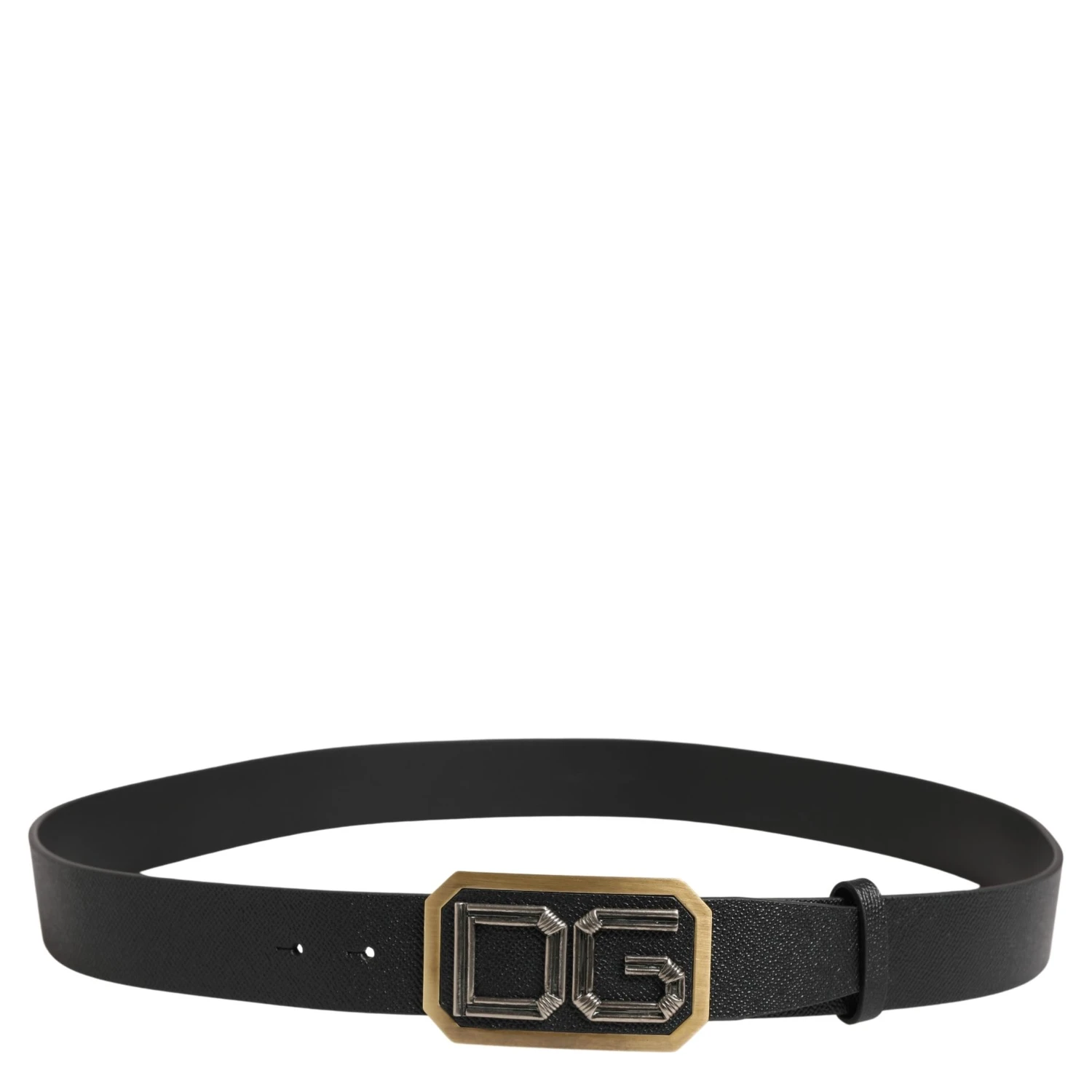 Men Black Leather DG Logo Metal Buckle Belt