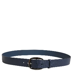 Men Blue Classic Leather Metal Buckle Belt