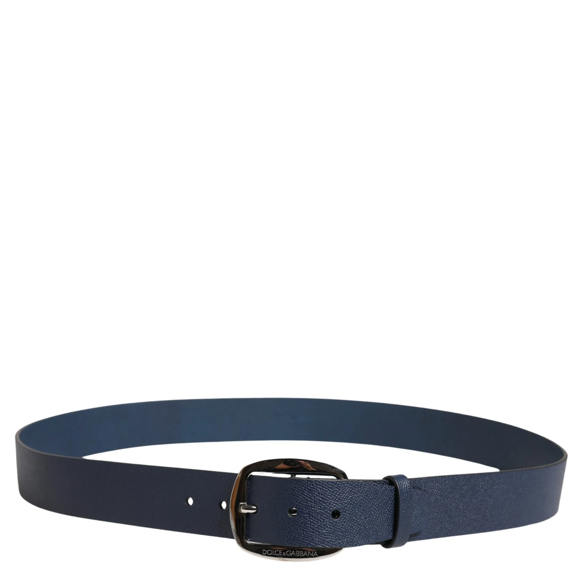 Men Blue Classic Leather Metal Buckle Belt