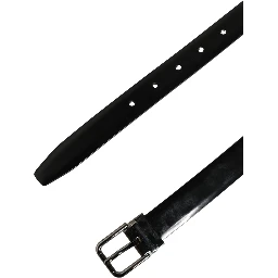 Men Black Leather Classic Metal Buckle Belt