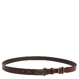 Men Brown Classic Leather Logo Buckle Belt