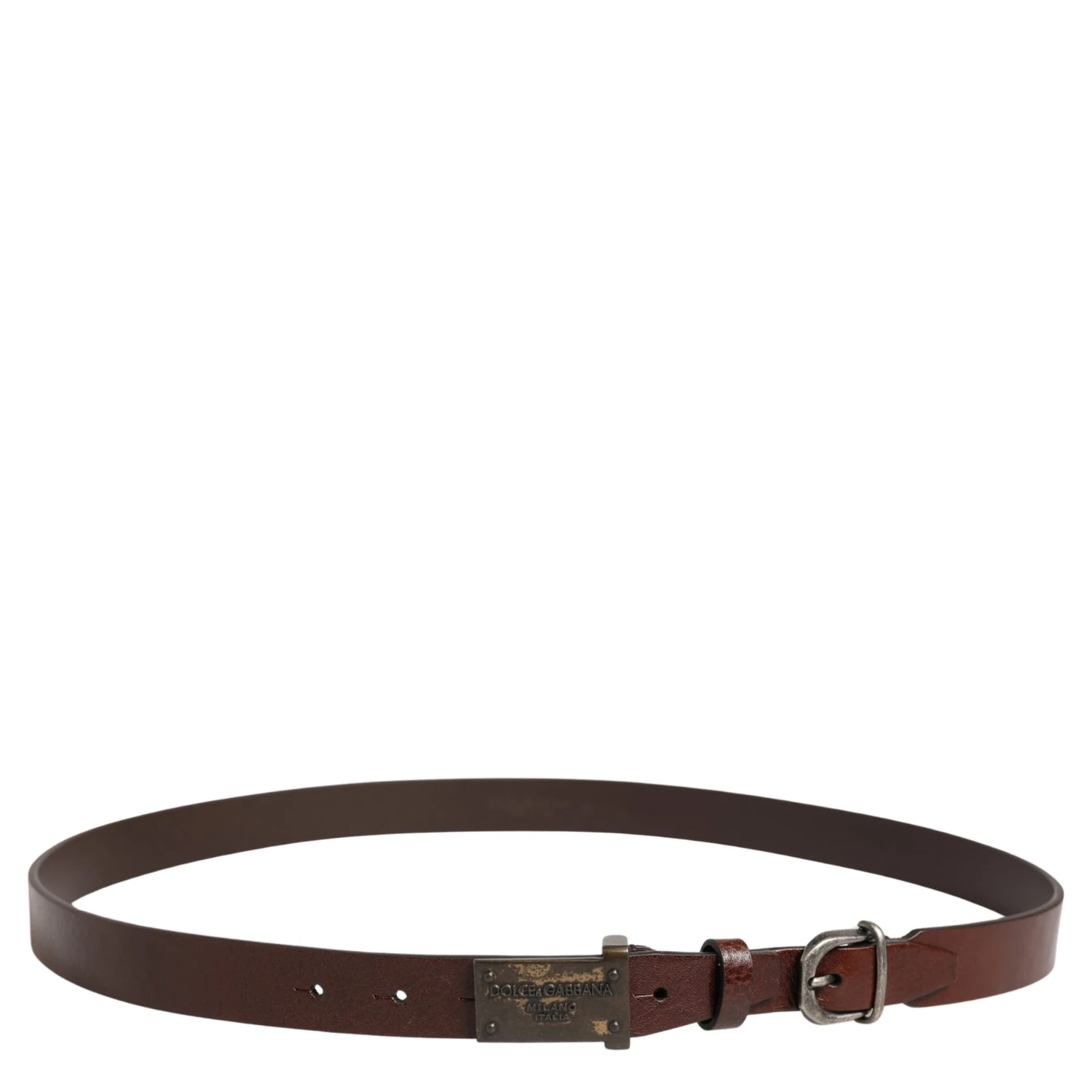 Men Brown Classic Leather Logo Buckle Belt