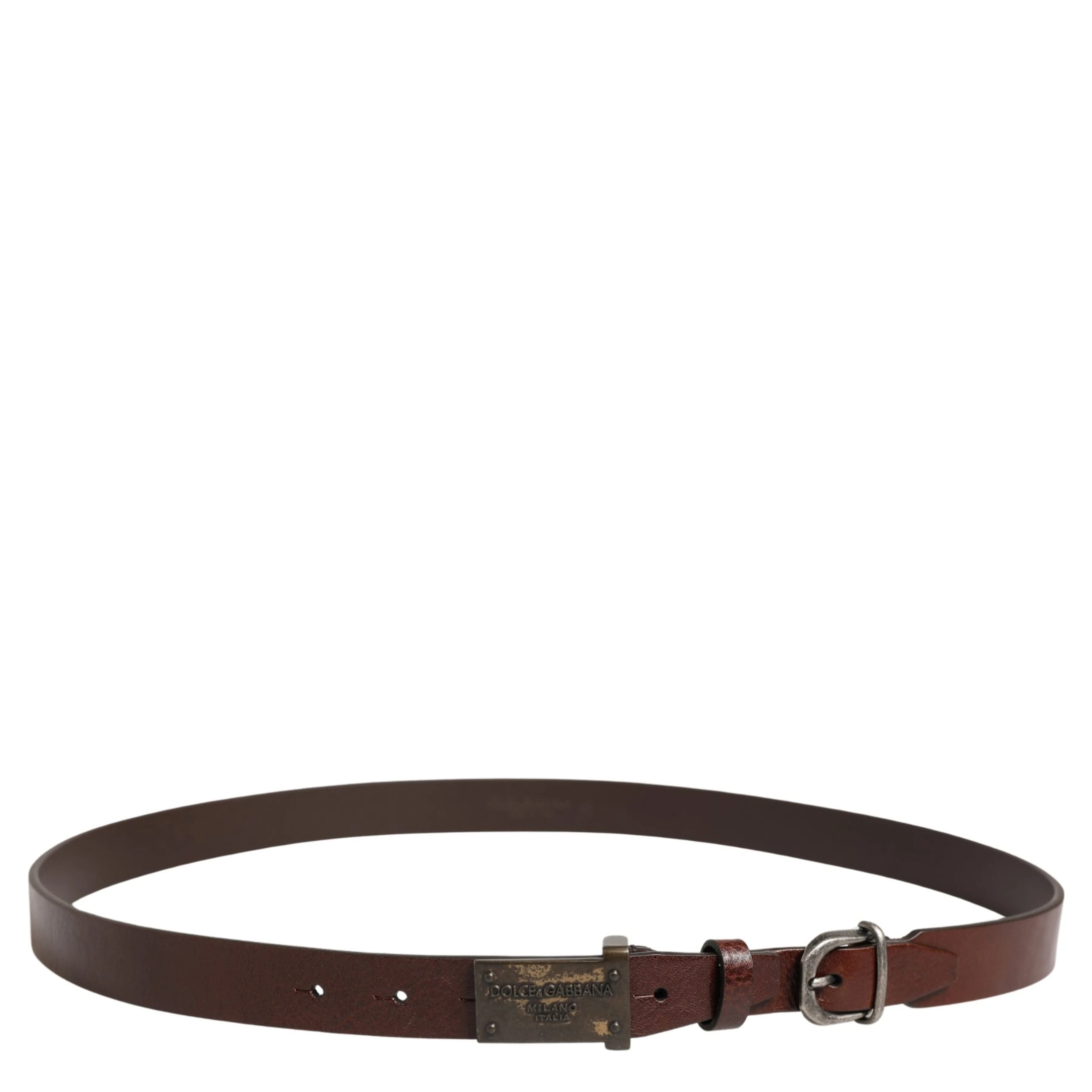 Men Brown Classic Leather Logo Buckle Belt