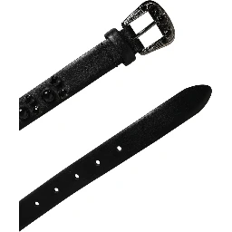 Men Black Calf Embellished Metal Buckle Belt