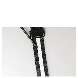 Men Black White Nylon Logo Metal Buckle Belt