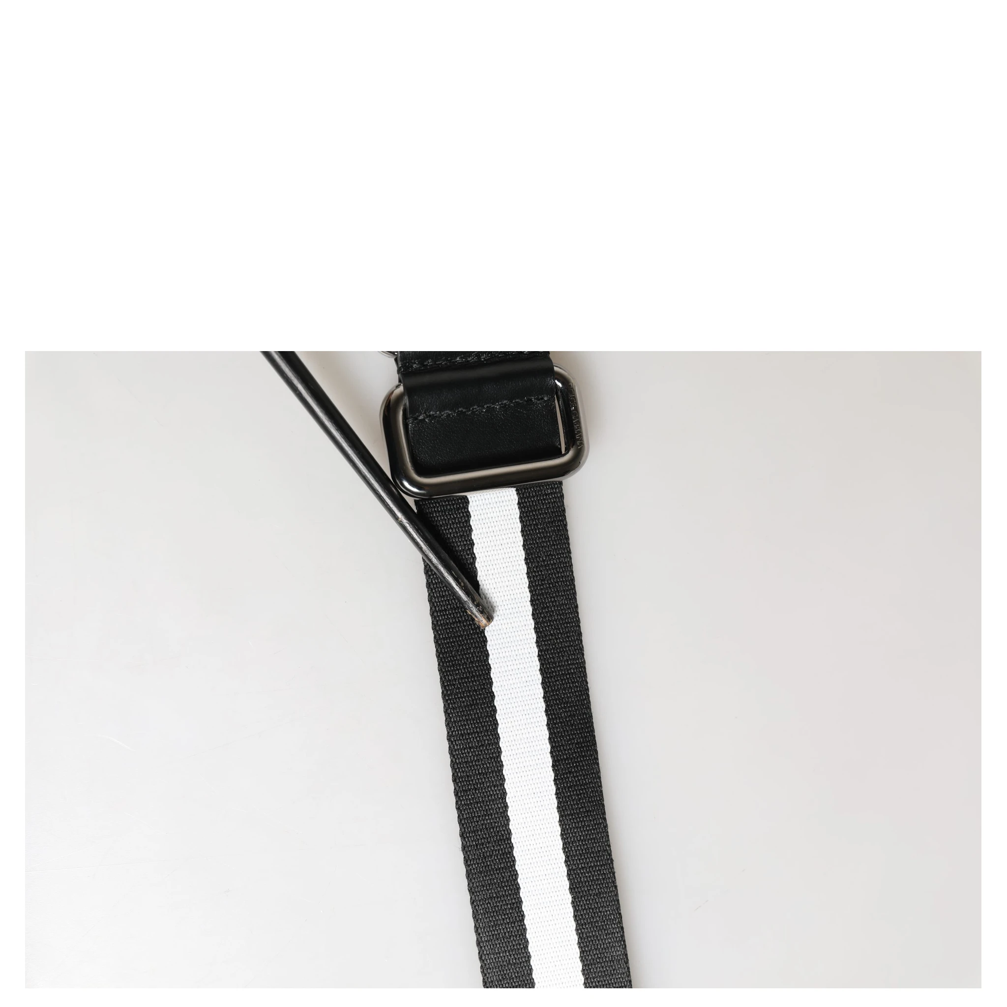 Men Black White Nylon Logo Metal Buckle Belt