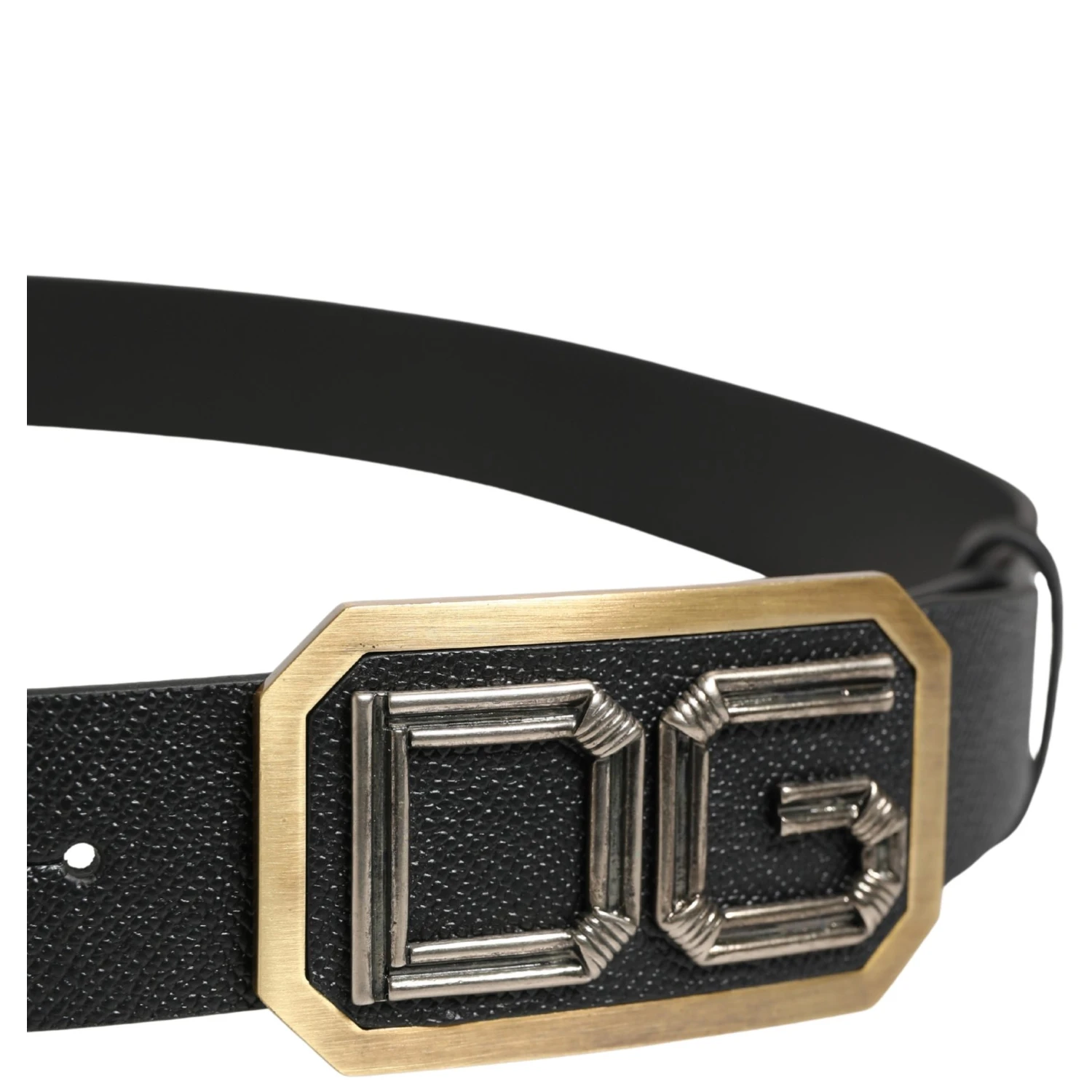 Men Black Leather DG Logo Metal Buckle Belt