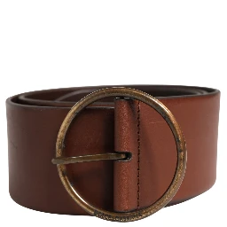 Brown Leather Wide Waist Metal Round Belt