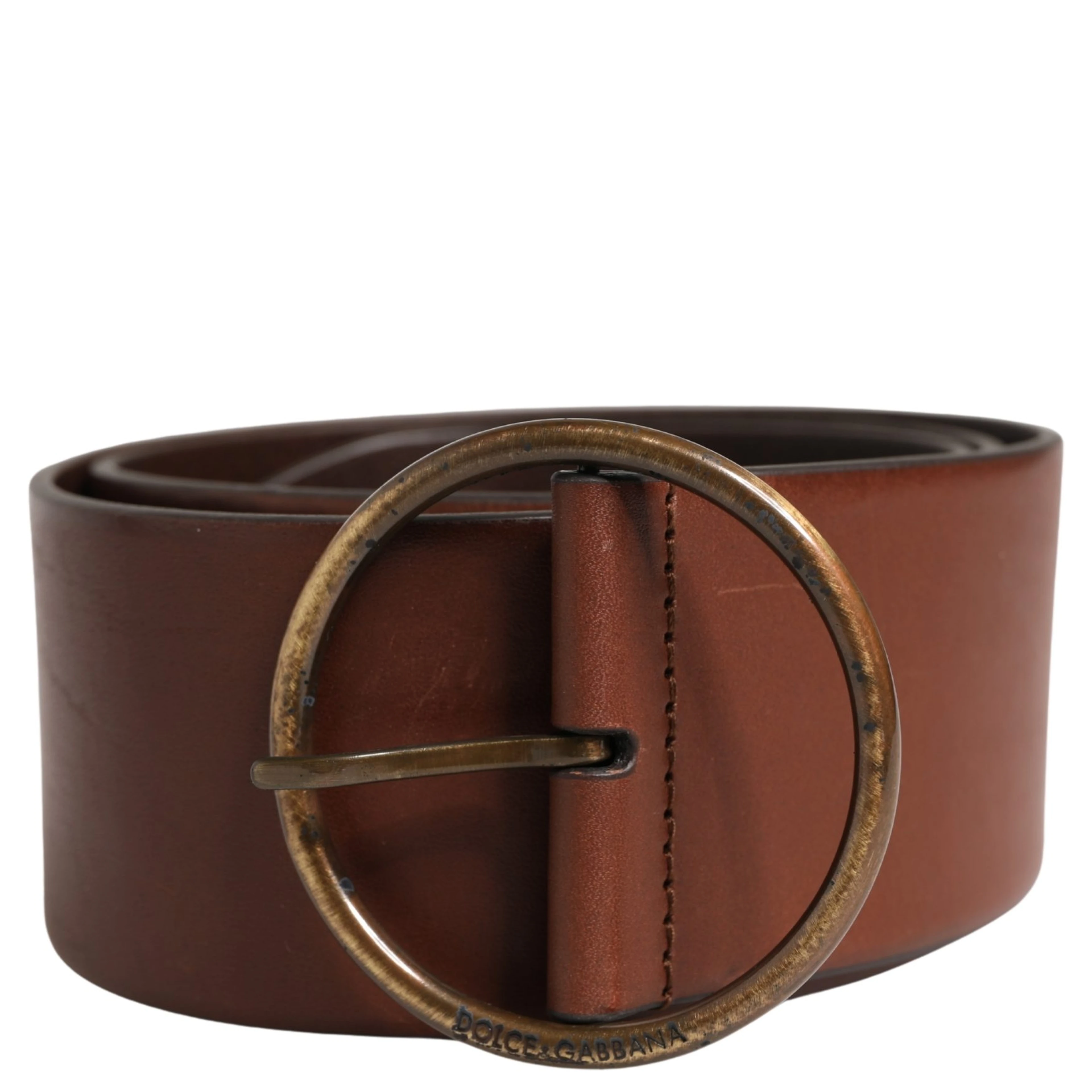 Brown Leather Wide Waist Metal Round Belt