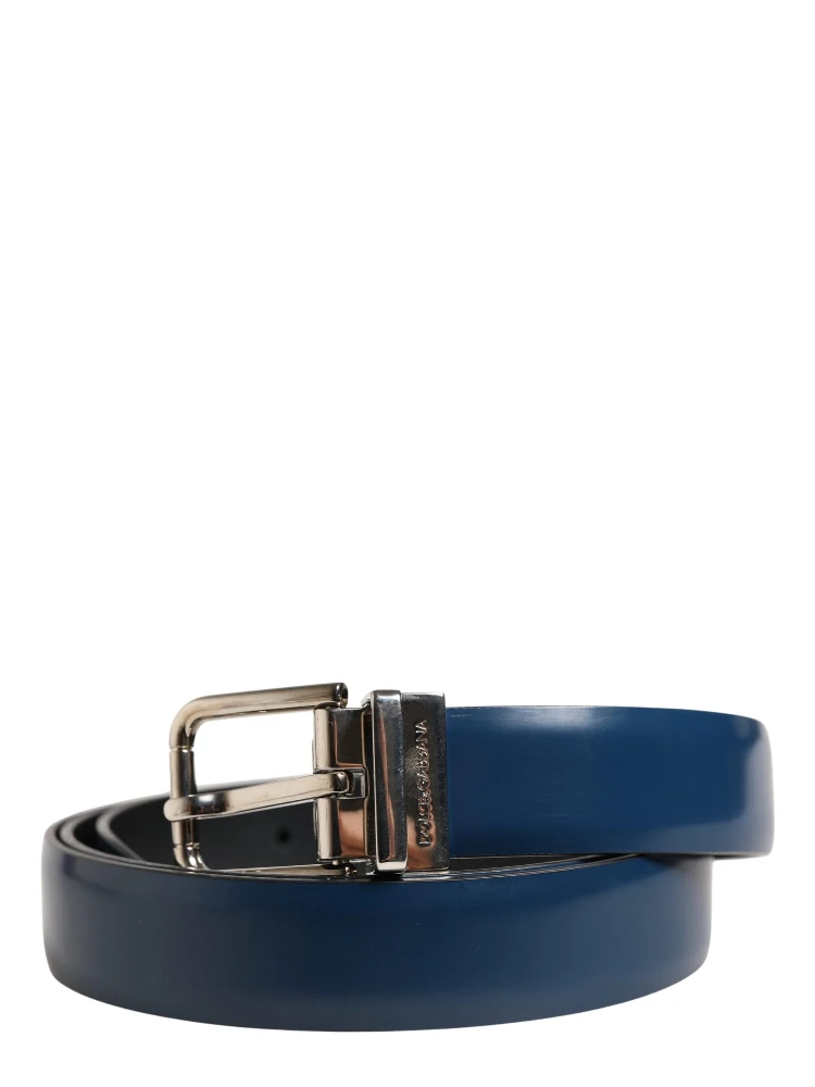 Men Blue Classic Leather Metal Buckle Belt