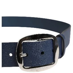 Men Blue Classic Leather Metal Buckle Belt