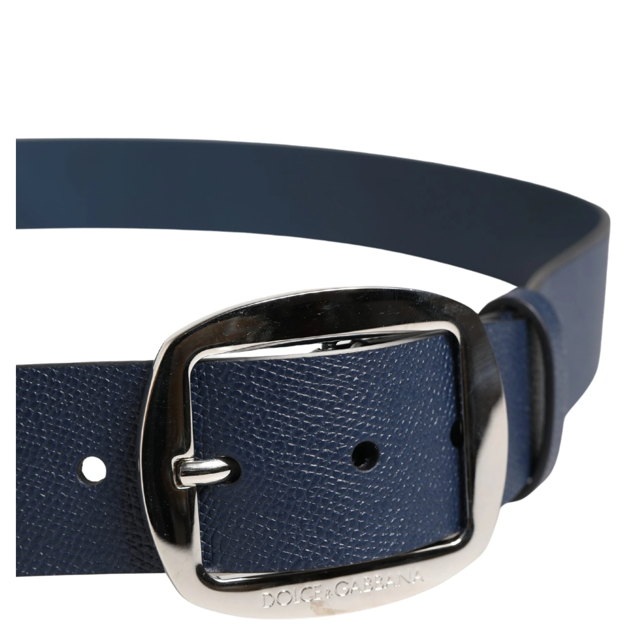 Men Blue Classic Leather Metal Buckle Belt