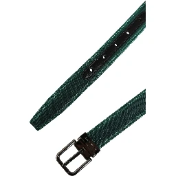Men Green Lurex Polyester Metal Buckle Belt