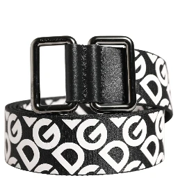 White Black Logo Leather Metal Buckle Belt