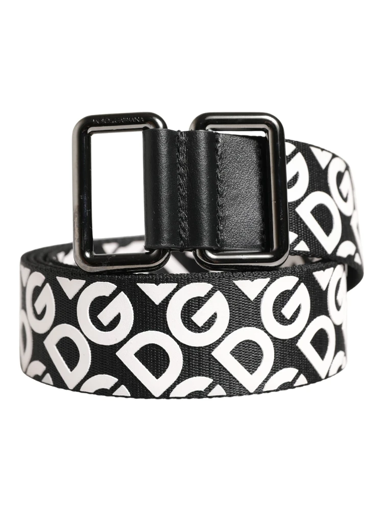 White Black Logo Leather Metal Buckle Belt