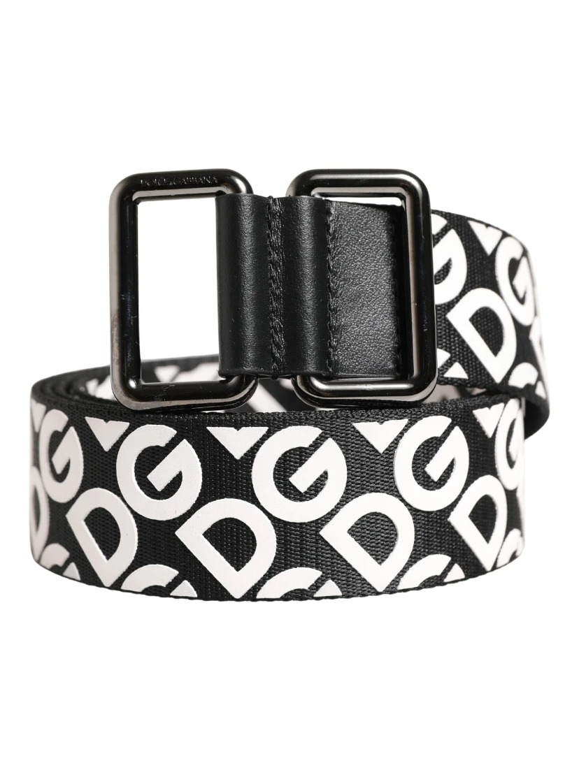 White Black Logo Leather Metal Buckle Belt