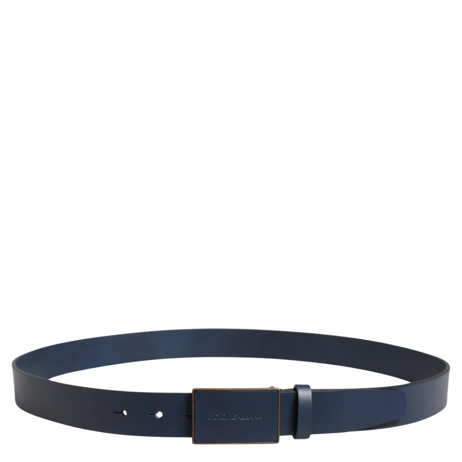 Men Blue Calf Leather Logo Metal Buckle Belt