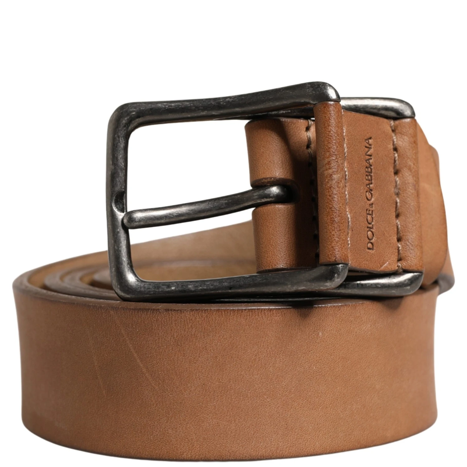 Men Brown Leather Classic Metal Buckle Belt