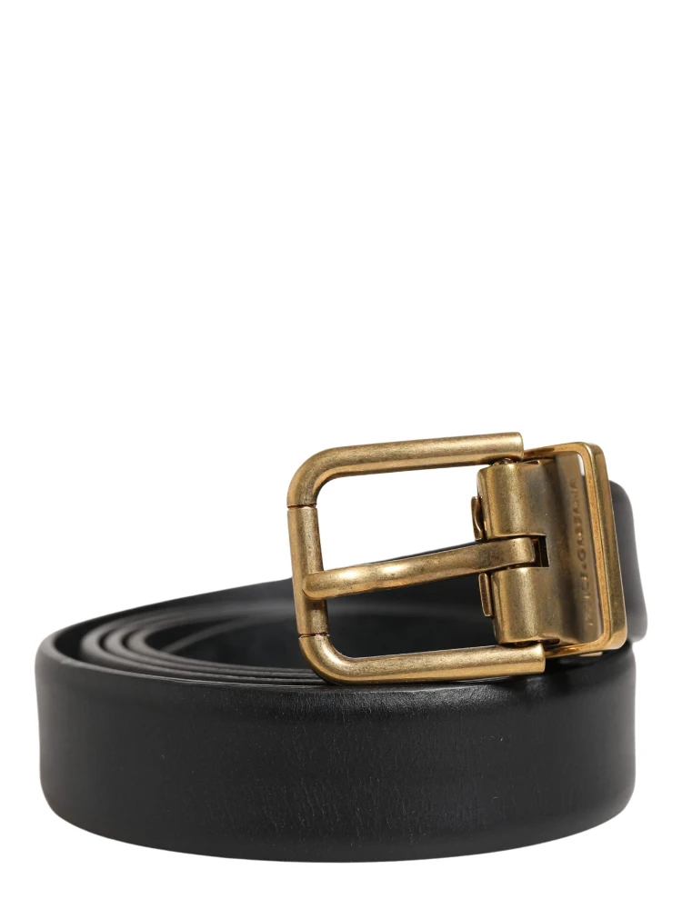 Men Black Classic Leather Metal Buckle Belt