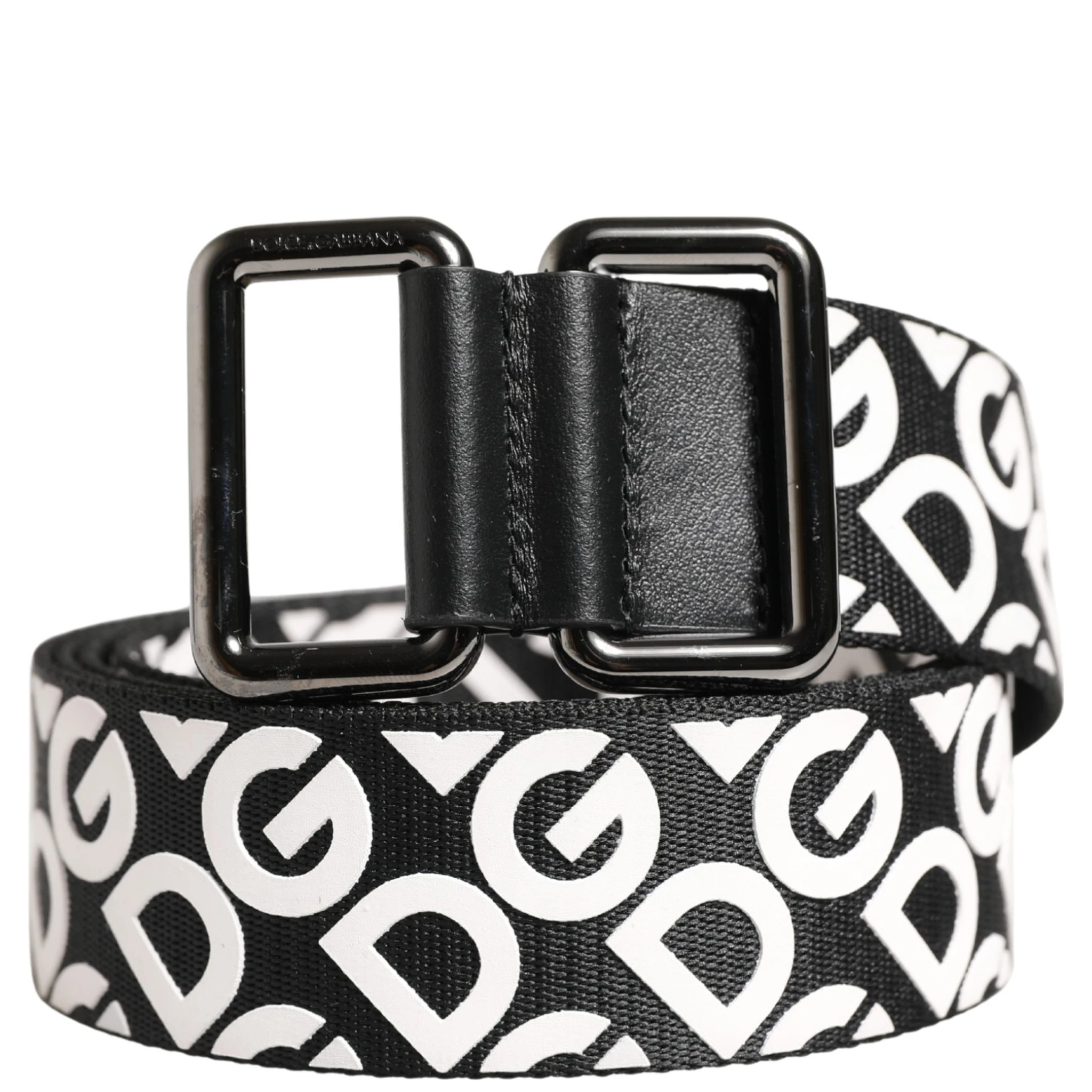 White Black Logo Leather Metal Buckle Belt