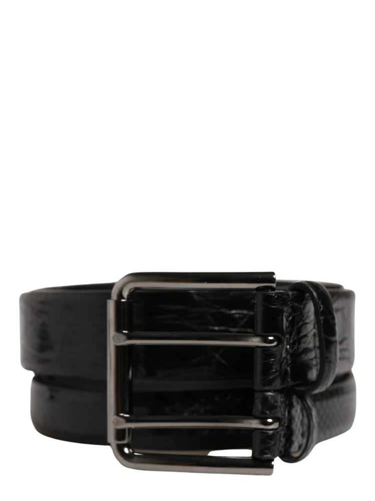 Men Black Exotic Leather Double Strap Belt