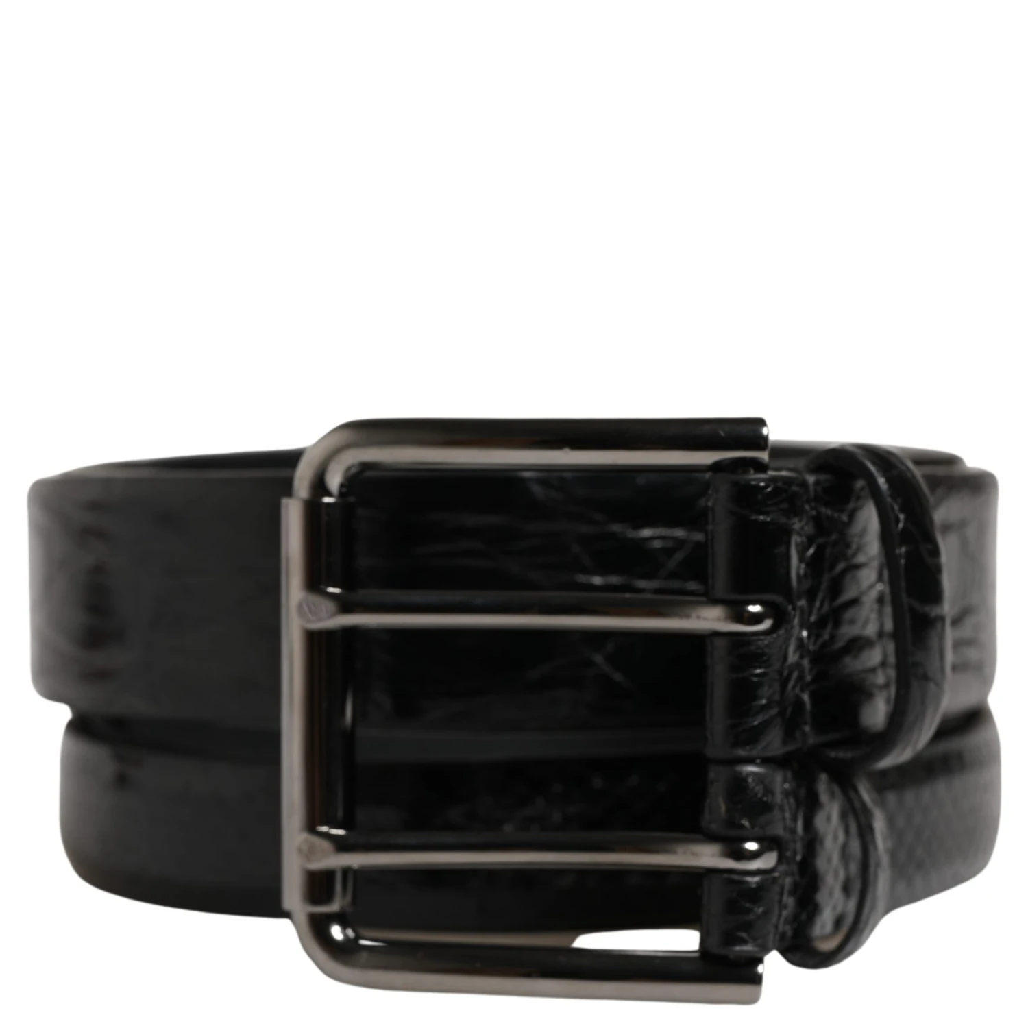 Men Black Exotic Leather Double Strap Belt