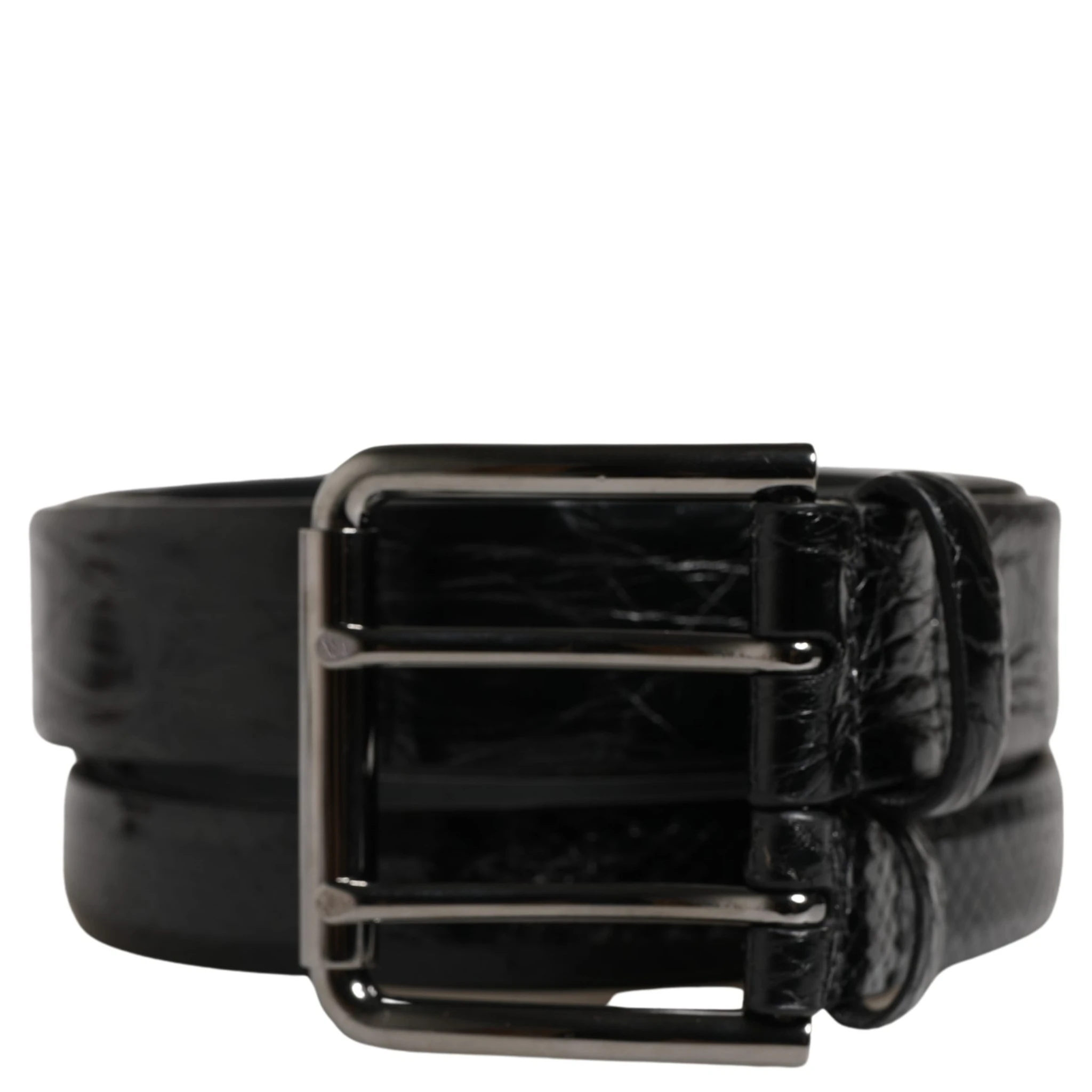 Men Black Exotic Leather Double Strap Belt