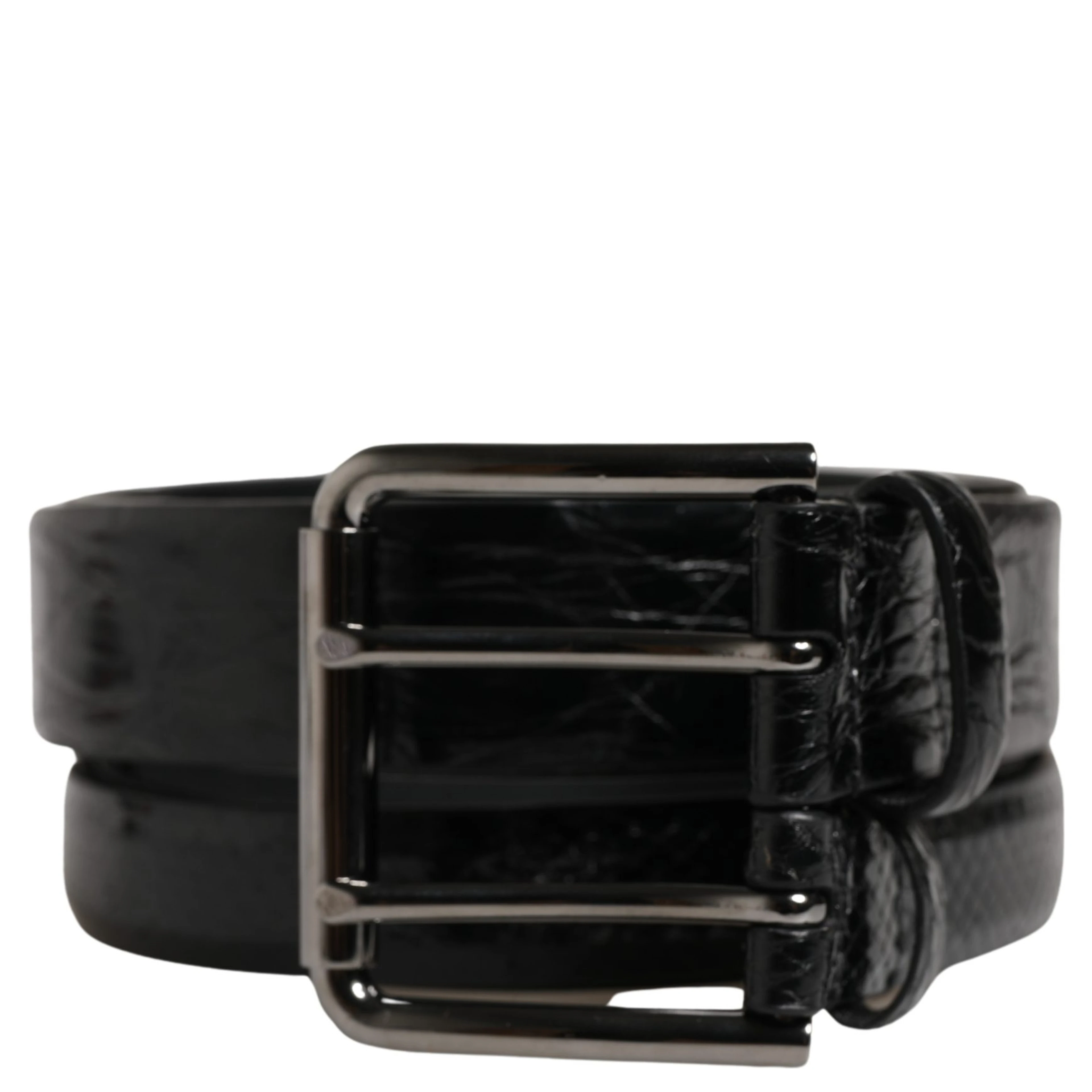 Men Black Exotic Leather Double Strap Belt